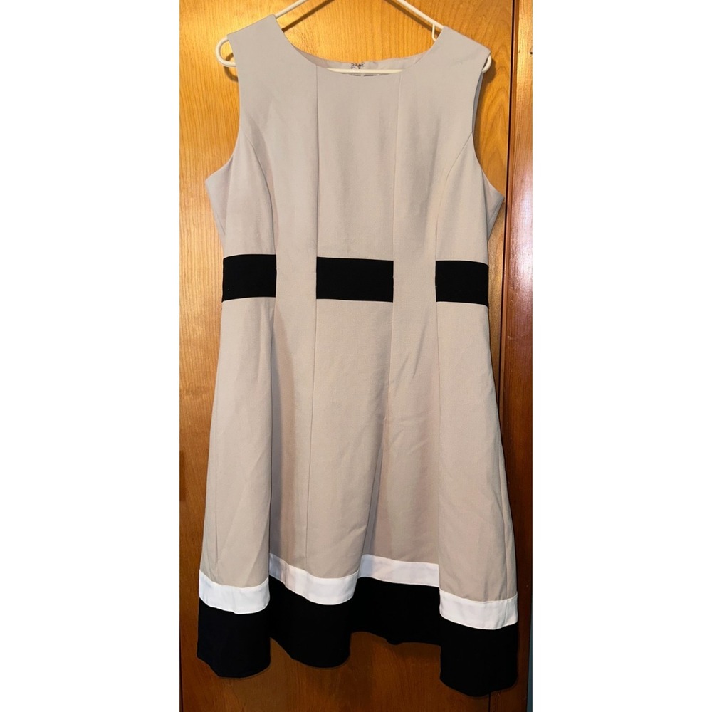 Calvin‎ Klein Sleeveless Tan Colorblock Fit & Flare Dress Size 14